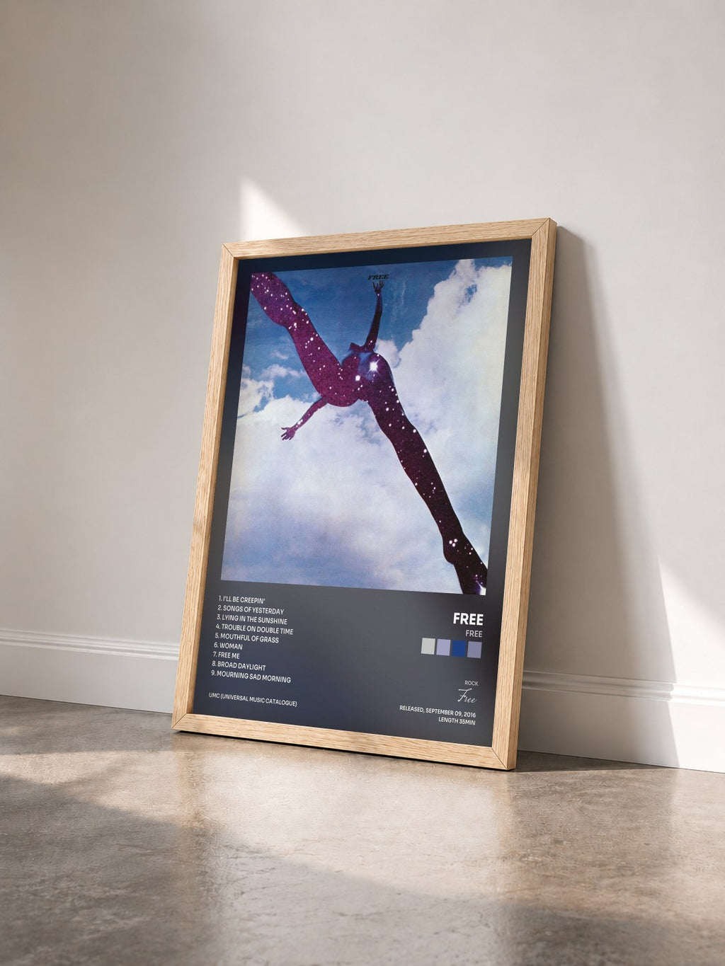 #bois Tableau de l'album Free de Free vu de trois quarts, cadre en bois brut