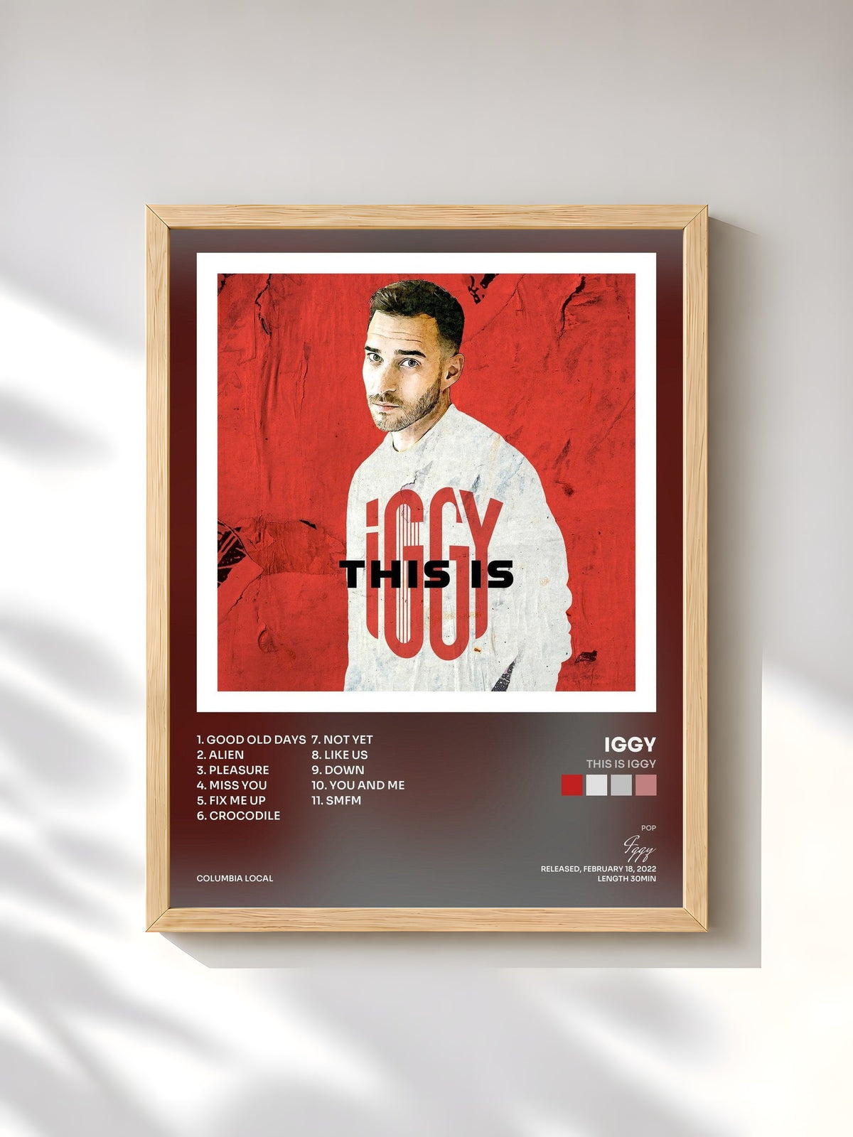 #bois Tableau de l'album this is iggy de Iggy, cadre en bois brut, imprimé et encadré en France