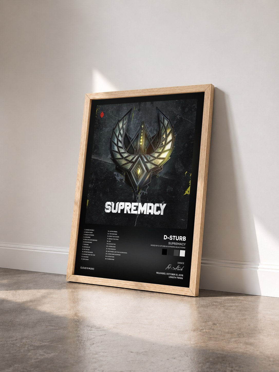 #bois Tableau de l'album Supremacy (Mixed By D-Sturb & Supreme Selections) de D-Sturb vu de trois quarts, cadre en bois brut