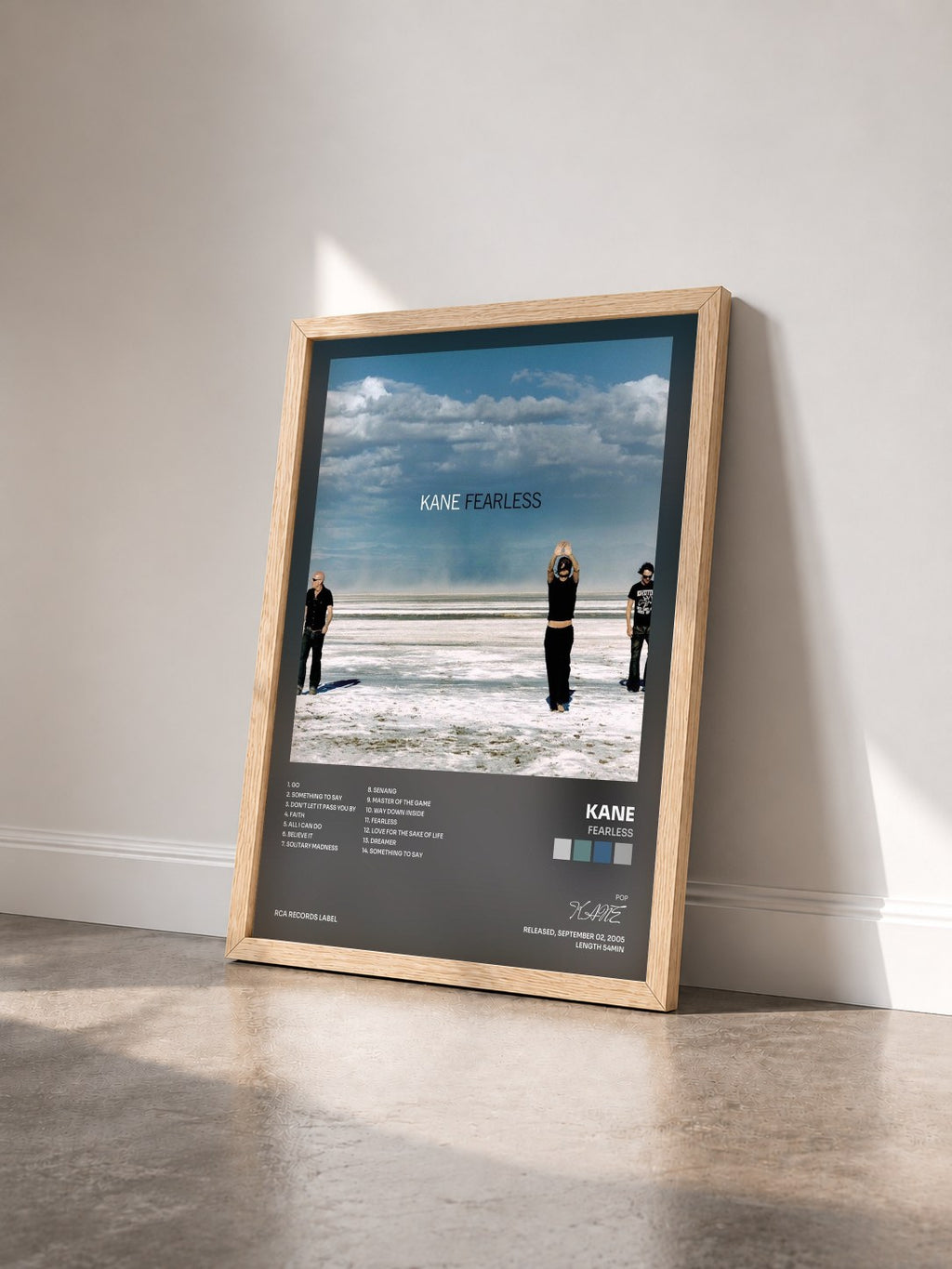 #bois Tableau de l'album Fearless de KANE vu de trois quarts, cadre en bois brut