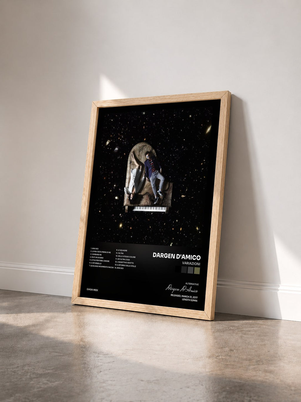 #bois Tableau de l'album Variazioni de Dargen D'Amico vu de trois quarts, cadre en bois brut