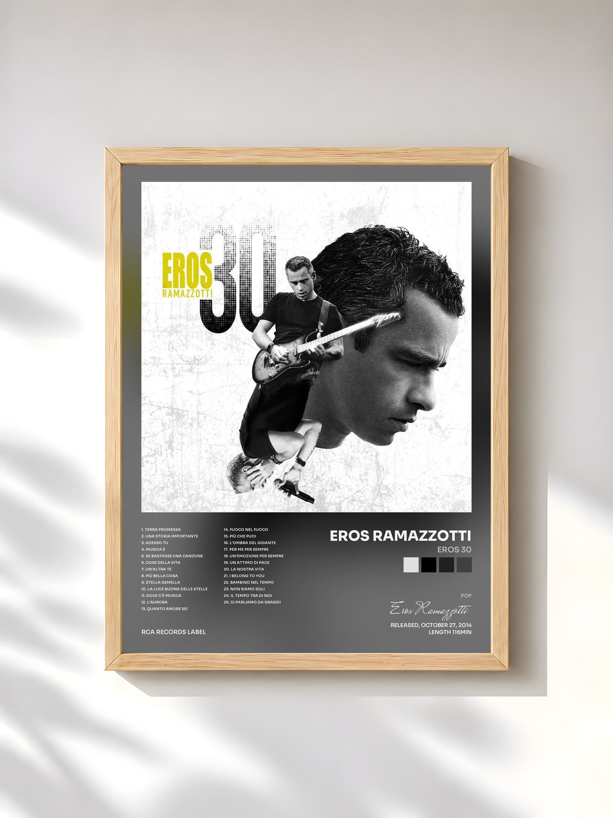 #bois Tableau de l'album Eros 30 de Eros Ramazzotti, cadre en bois brut, imprimé et encadré en France