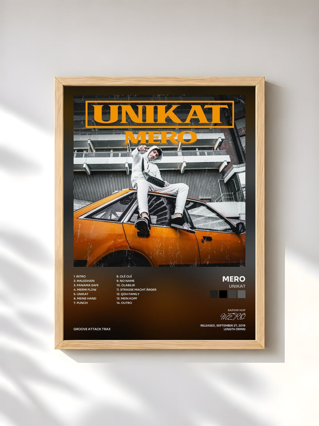 #bois Tableau de l'album UNIKAT de MERO, cadre en bois brut, imprimé et encadré en France