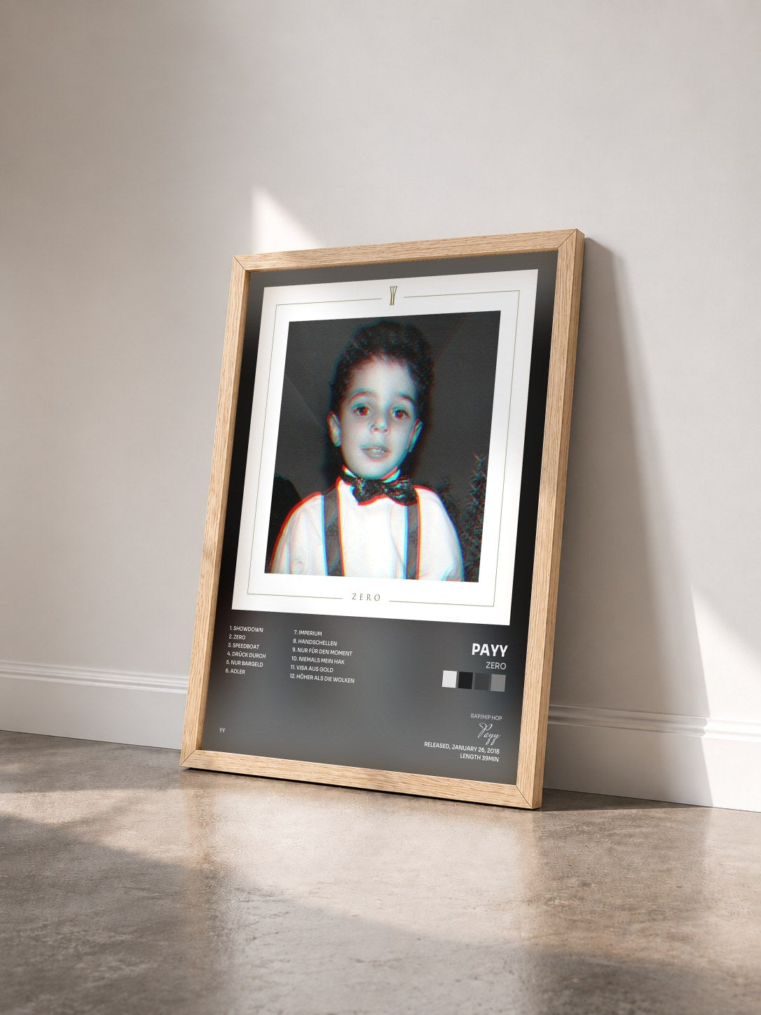 #bois Tableau de l'album Zero de Payy vu de trois quarts, cadre en bois brut