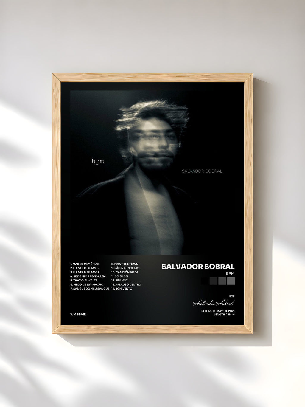 #bois Tableau de l'album bpm de Salvador Sobral, cadre en bois brut, imprimé et encadré en France