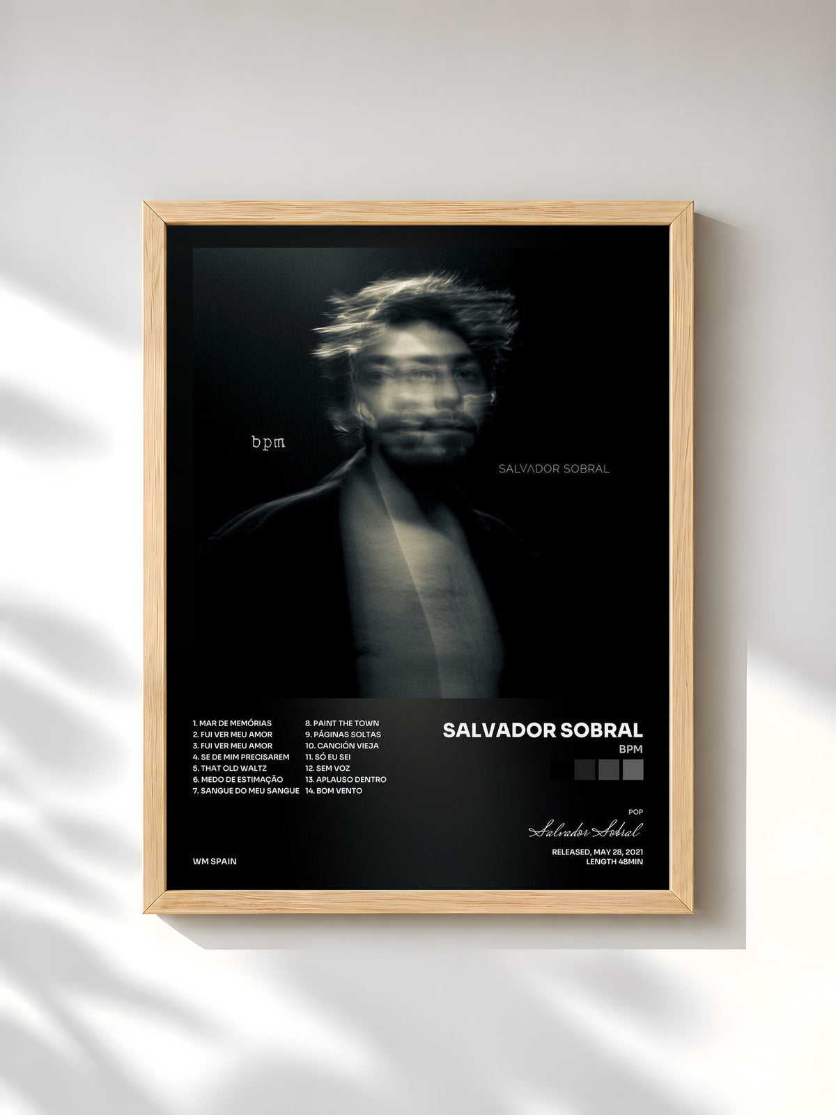 #bois Tableau de l'album bpm de Salvador Sobral, cadre en bois brut, imprimé et encadré en France