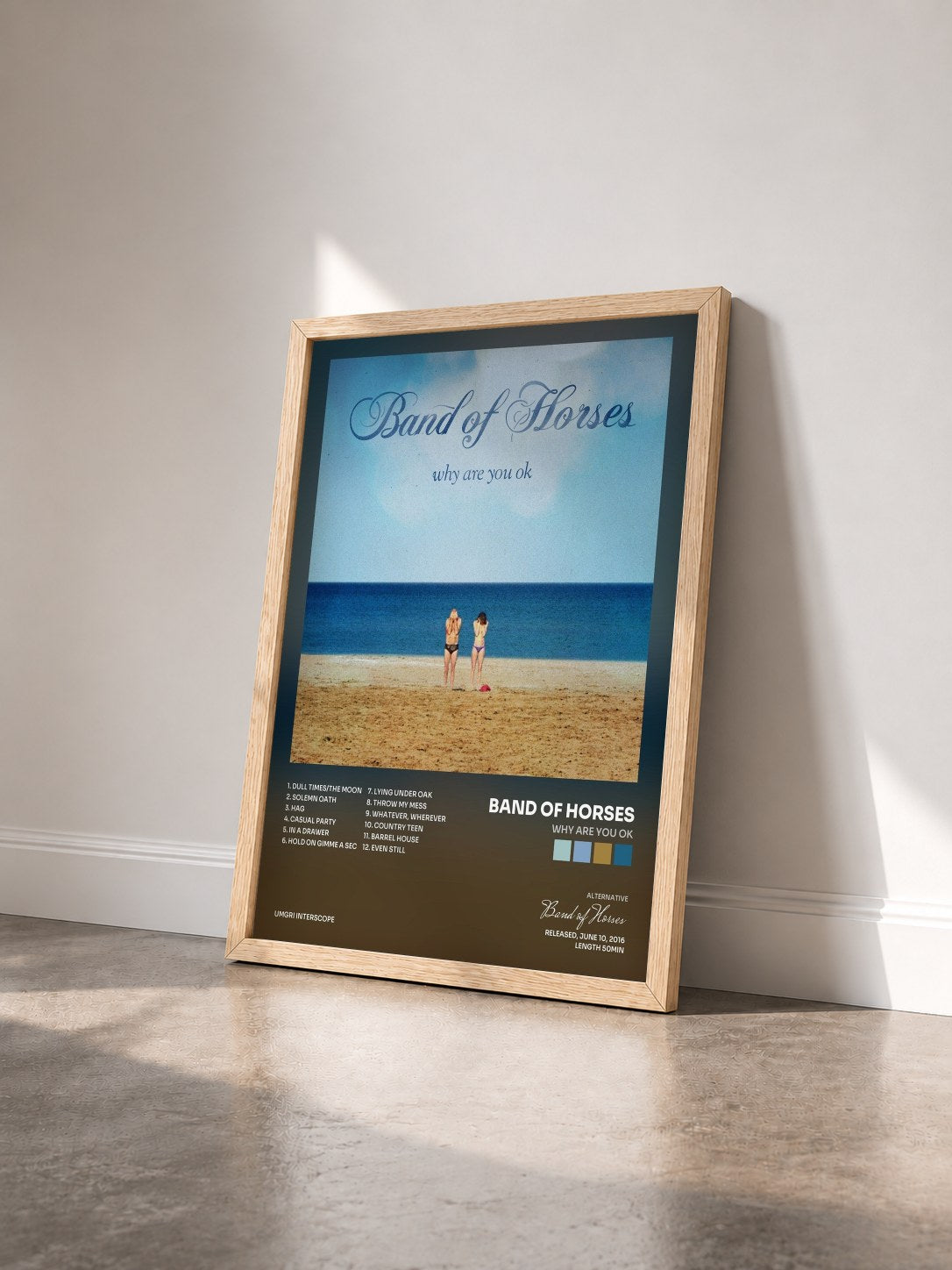 #bois Tableau de l'album Why Are You OK de Band of Horses vu de trois quarts, cadre en bois brut