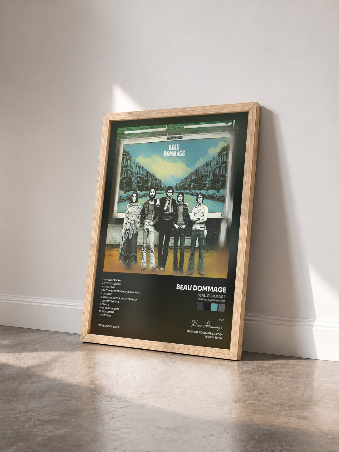#bois Tableau de l'album Beau Dommage (Edition 30e Anniversaire) de Beau Dommage vu de trois quarts, cadre en bois brut