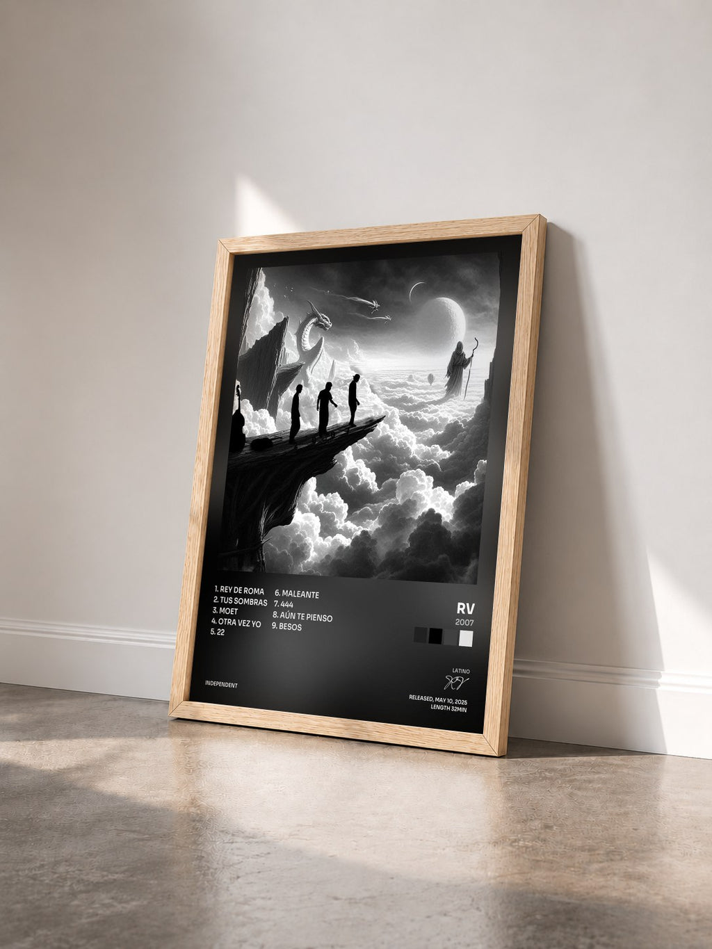 #bois Tableau de l'album 2007 de RV vu de trois quarts, cadre en bois brut