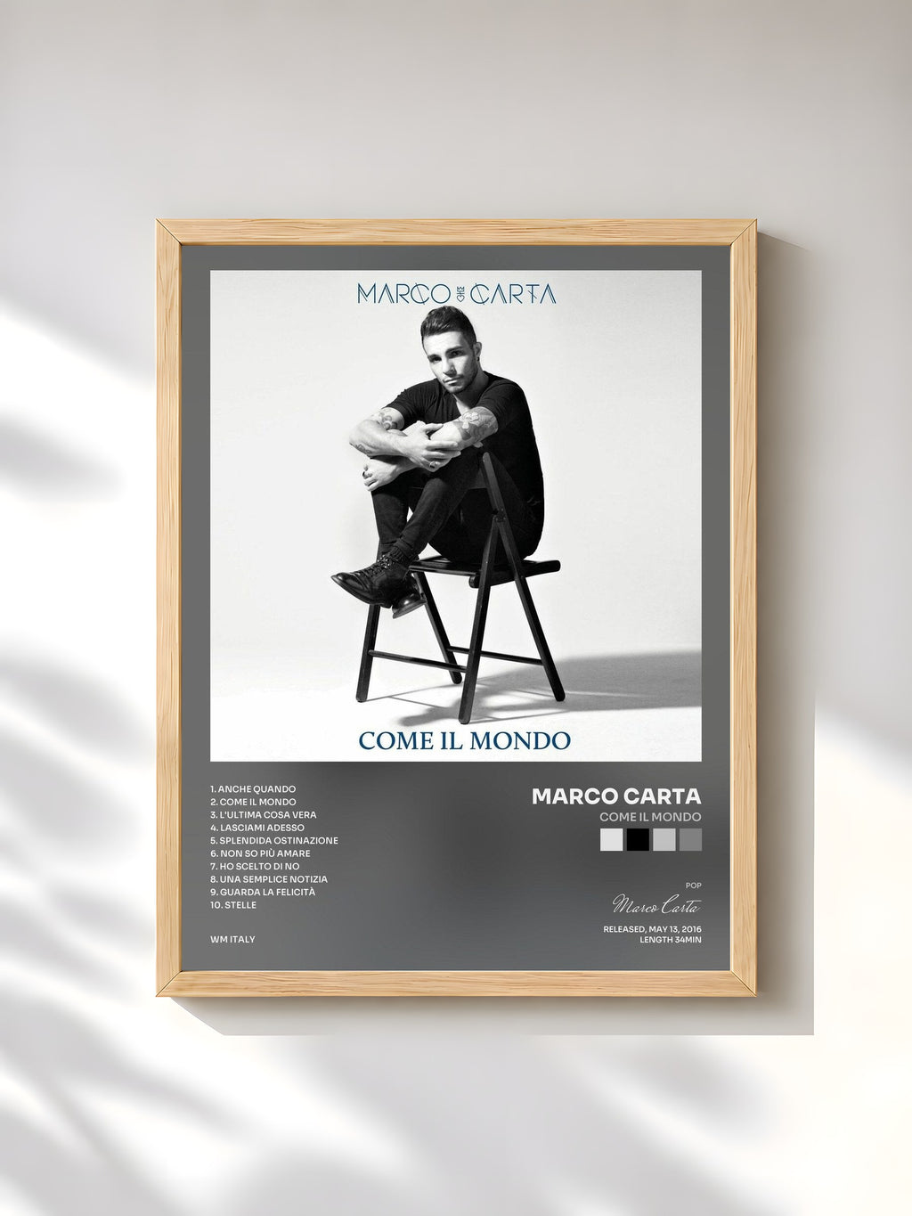 #bois Tableau de l'album Come il mondo de Marco Carta, cadre en bois brut, imprimé et encadré en France