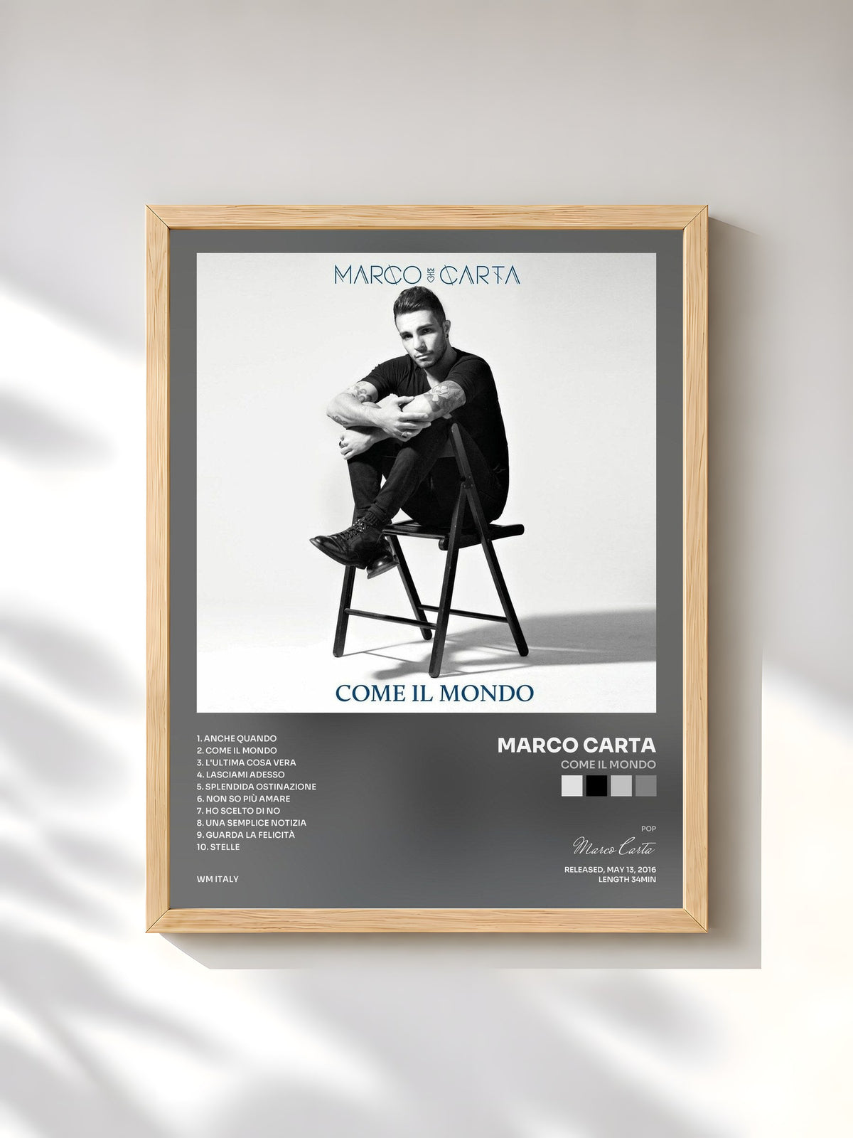 #bois Tableau de l'album Come il mondo de Marco Carta, cadre en bois brut, imprimé et encadré en France