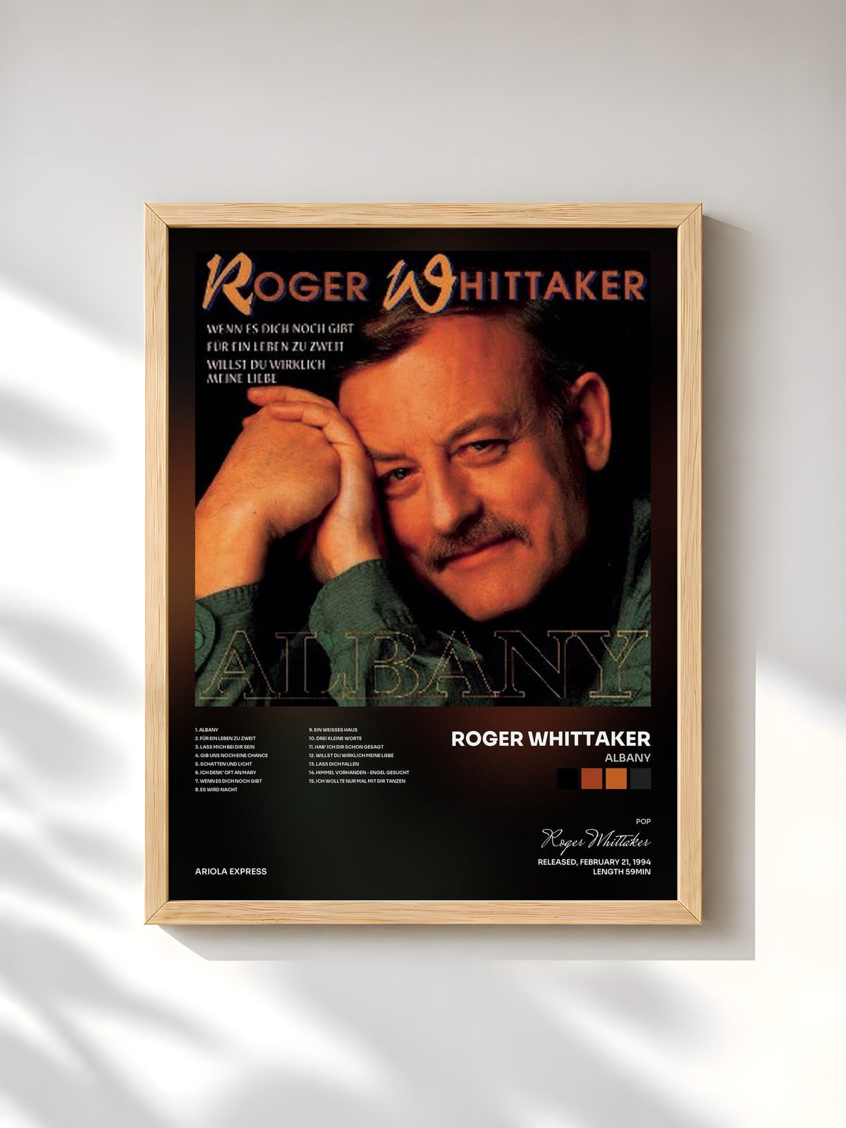 #bois Tableau de l'album Albany de Roger Whittaker, cadre en bois brut, imprimé et encadré en France