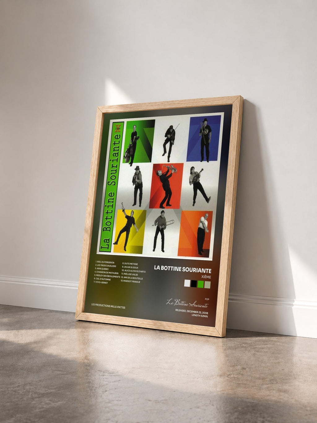 #bois Tableau de l'album Xième de La Bottine Souriante vu de trois quarts, cadre en bois brut