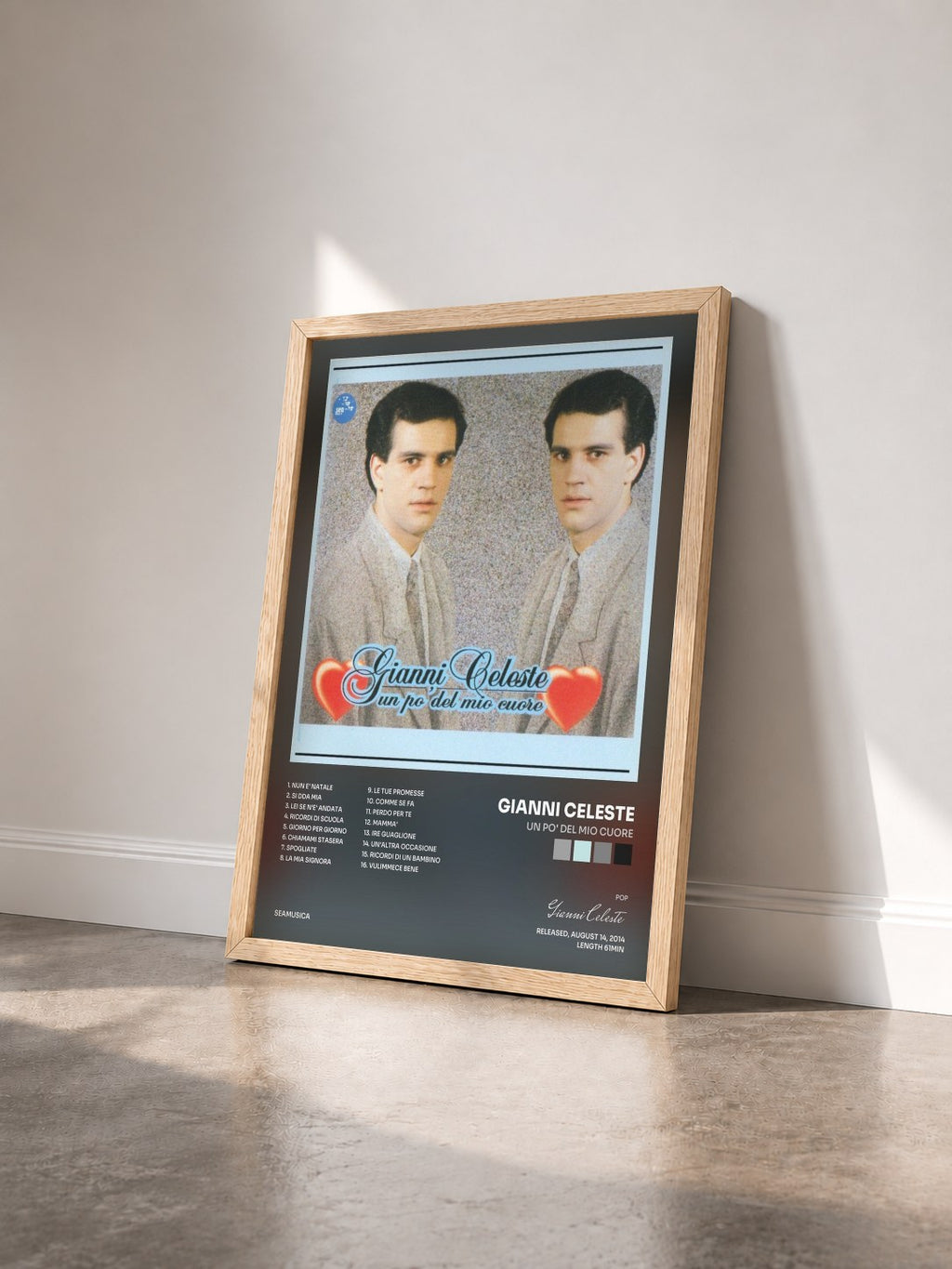 #bois Tableau de l'album Un po' del mio cuore de Gianni Celeste vu de trois quarts, cadre en bois brut