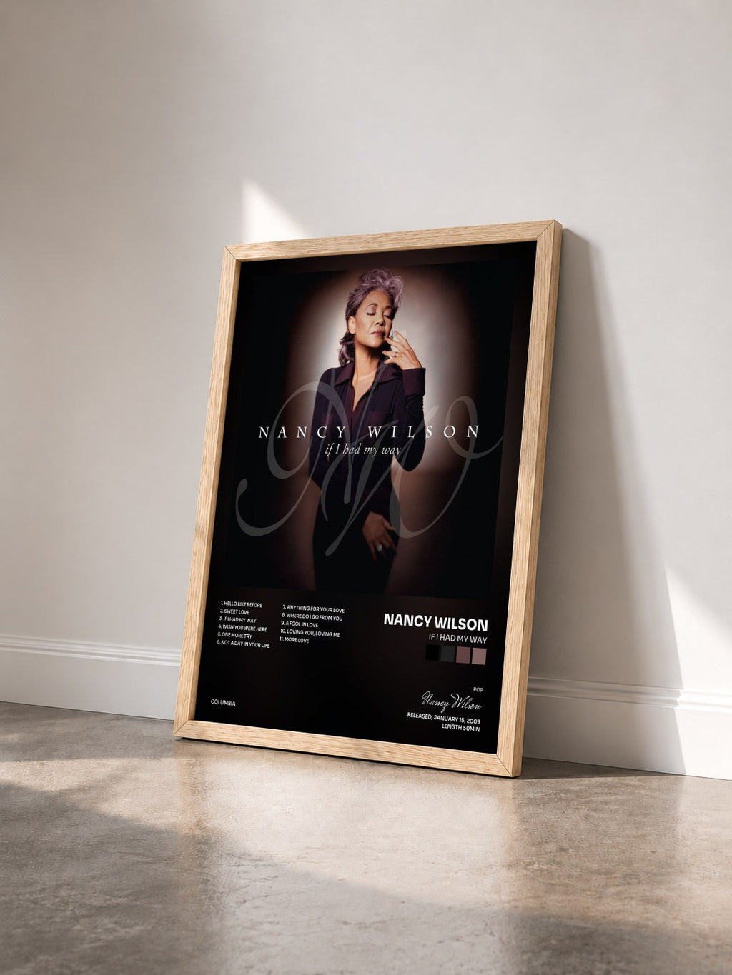 #bois Tableau de l'album IF I HAD MY WAY de Nancy Wilson vu de trois quarts, cadre en bois brut
