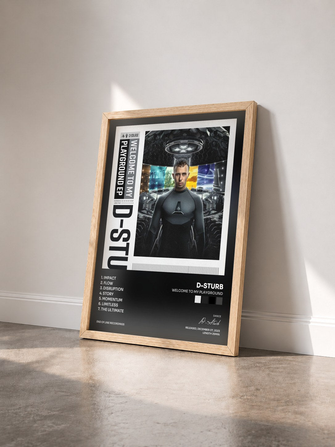 #bois Tableau de l'album Welcome To My Playground de D-Sturb vu de trois quarts, cadre en bois brut