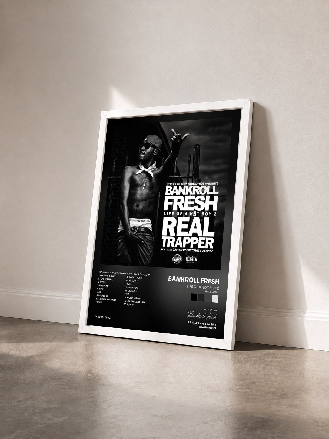 #blanc Tableau de l'album Life of a Hot Boy 2 (Real Trapper) de Bankroll Fresh vu de trois quarts, cadre blanc