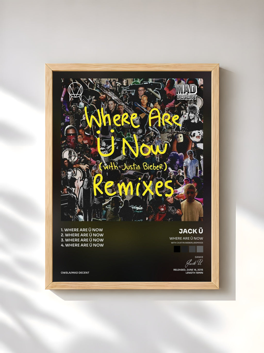 #bois Tableau de l'album Where Are Ü Now (with Justin Bieber) (Remixes) de Jack Ü, cadre en bois brut, imprimé et encadré en France