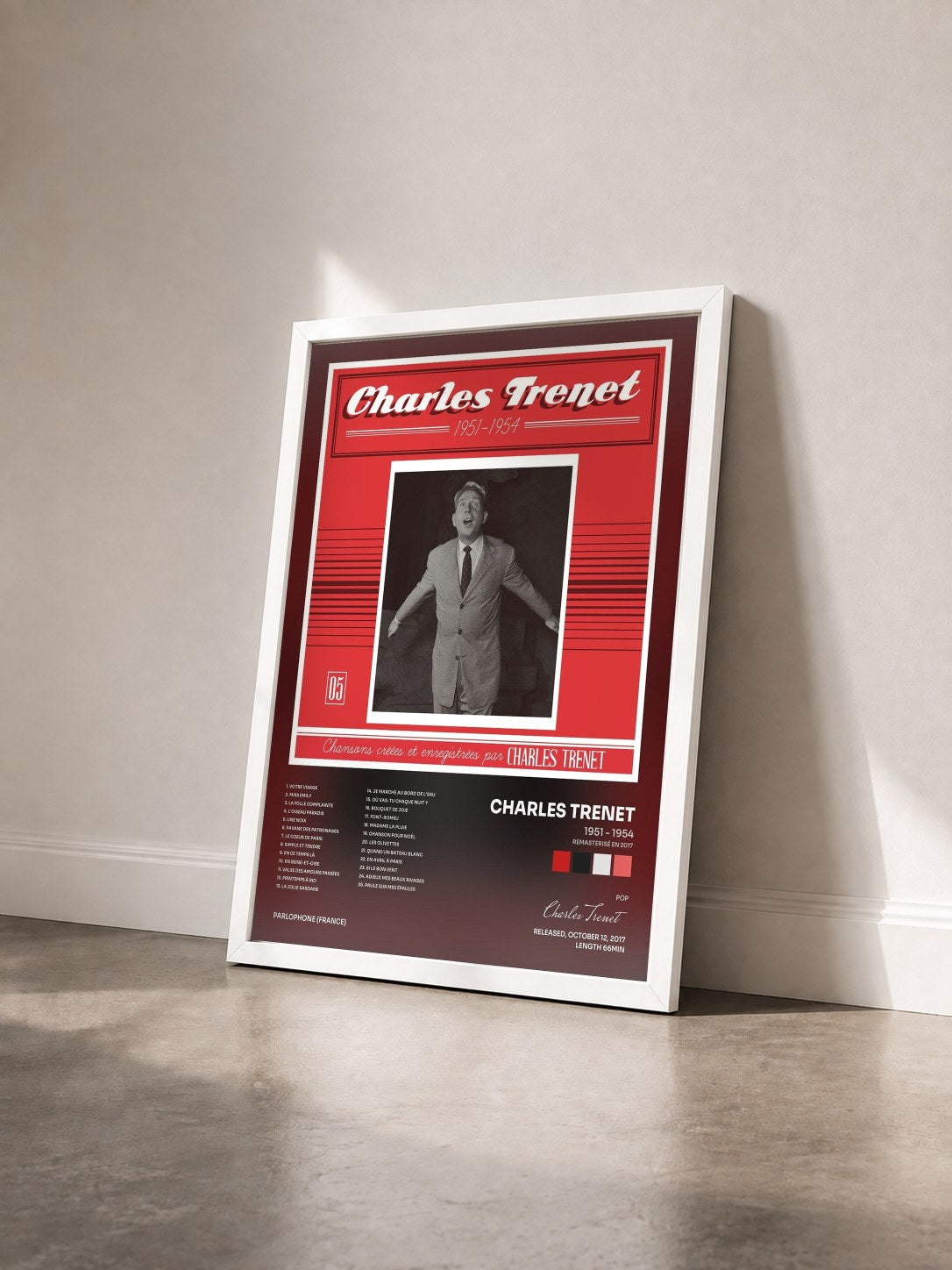 #blanc Tableau de l'album 1951 - 1954 (Remasterisé en 2017) de Charles Trenet vu de trois quarts, cadre blanc