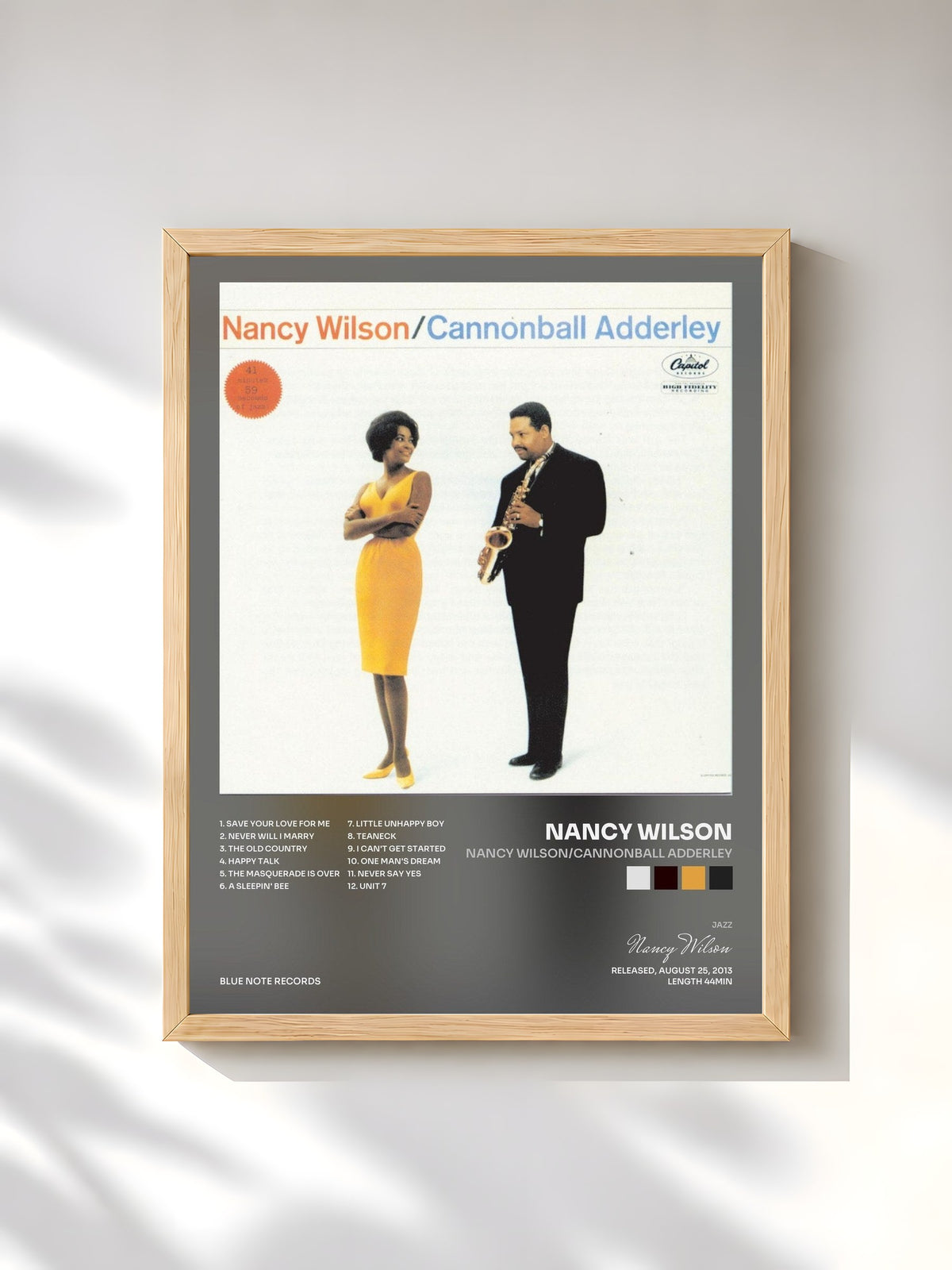 #bois Tableau de l'album Nancy Wilson/Cannonball Adderley de Nancy Wilson, cadre en bois brut, imprimé et encadré en France