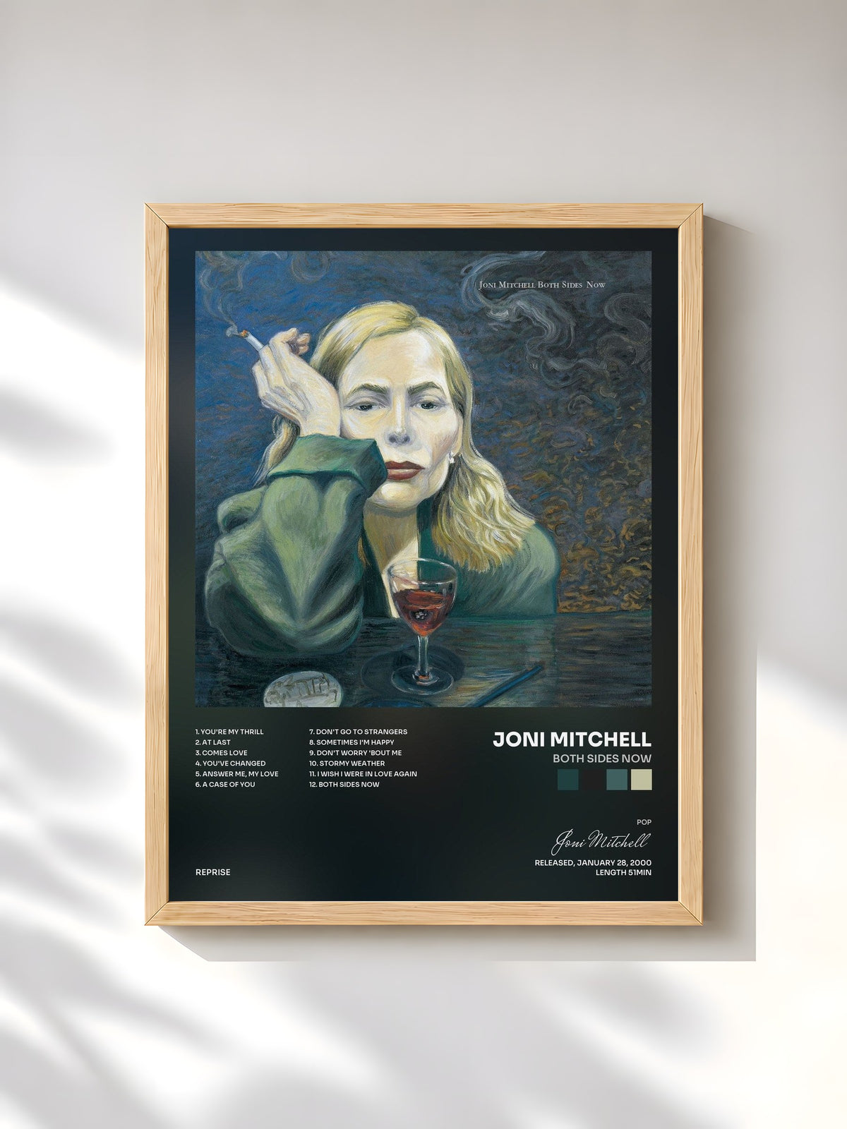#bois Tableau de l'album Both Sides Now de Joni Mitchell, cadre en bois brut, imprimé et encadré en France