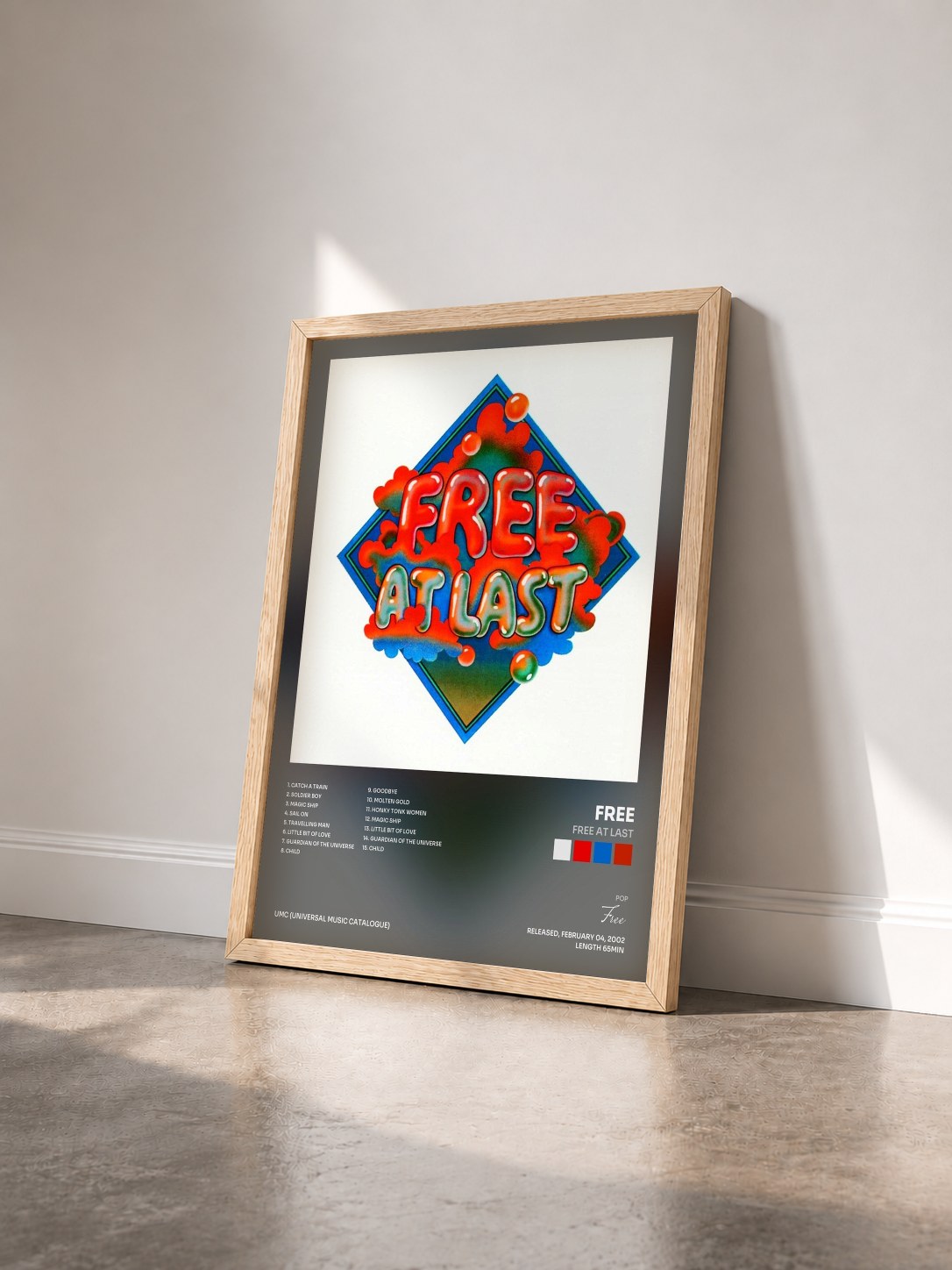 #bois Tableau de l'album Free At Last de Free vu de trois quarts, cadre en bois brut