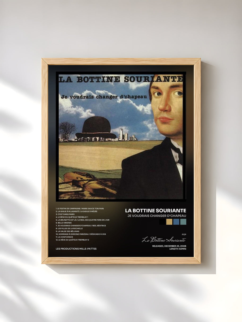 #bois Tableau de l'album Je voudrais changer d'chapeau de La Bottine Souriante, cadre en bois brut, imprimé et encadré en France