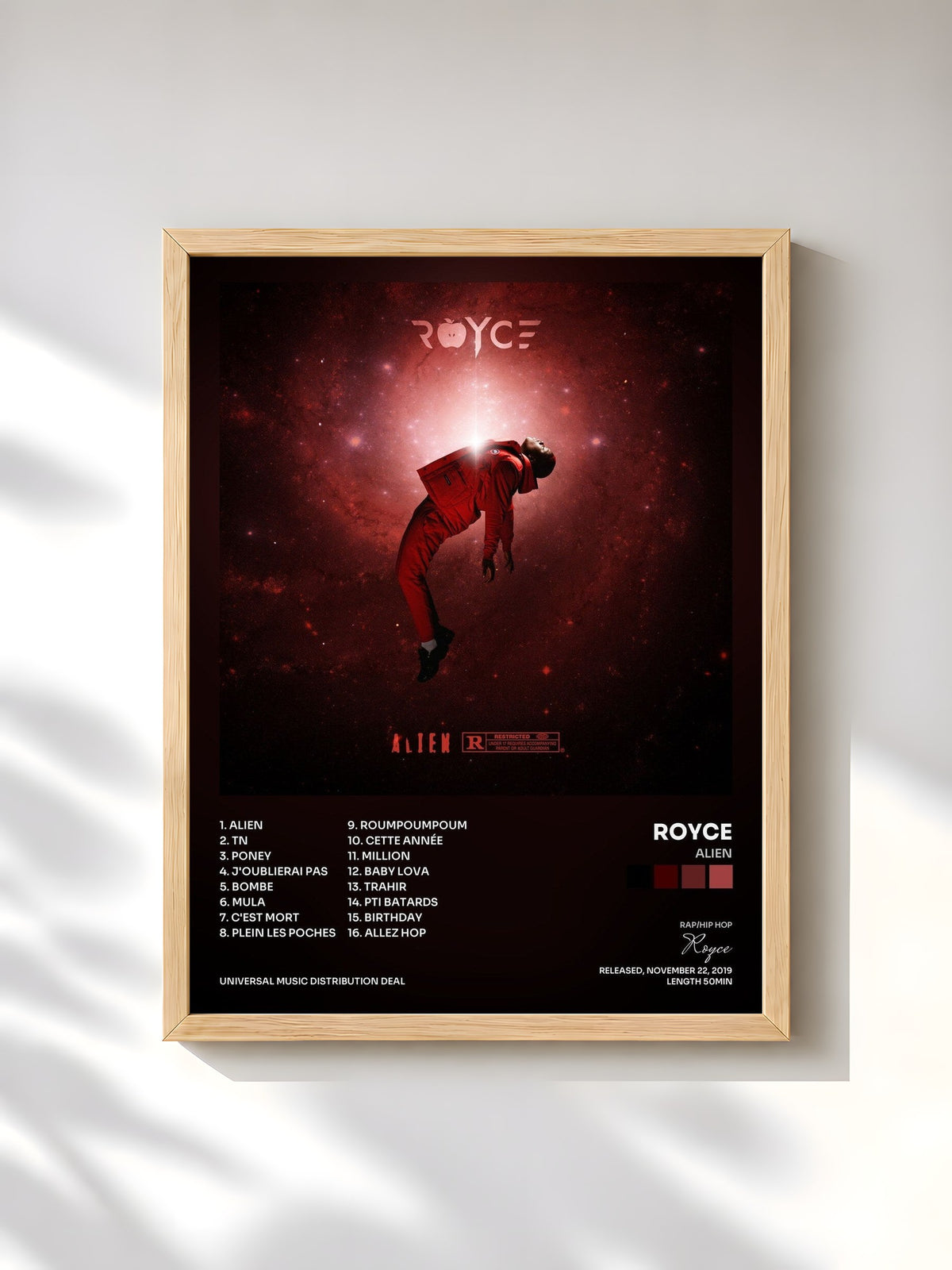#bois Tableau de l'album Alien de Royce, cadre en bois brut, imprimé et encadré en France