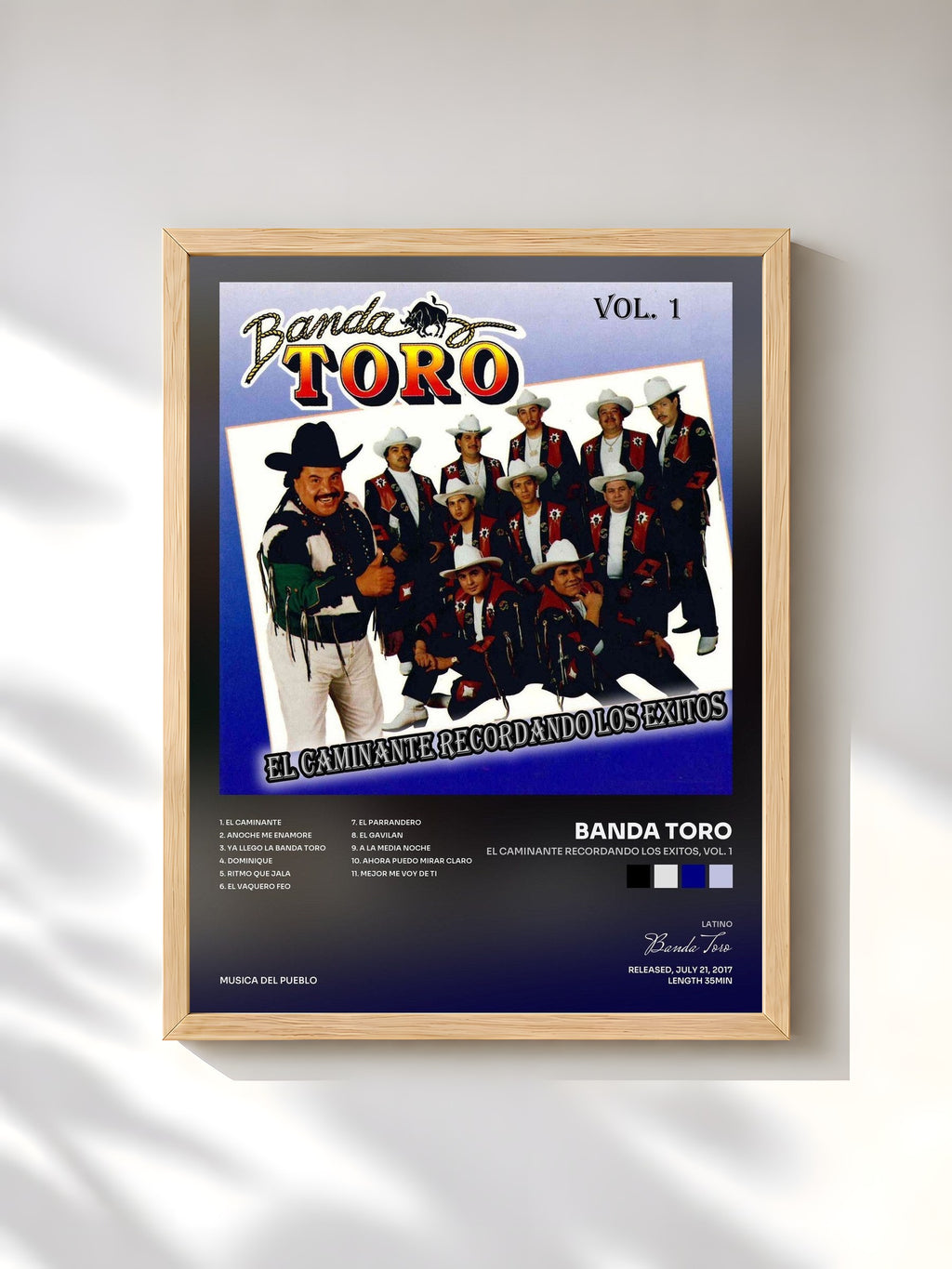 #bois Tableau de l'album El Caminante Recordando los Exitos, Vol. 1 de Banda Toro, cadre en bois brut, imprimé et encadré en France