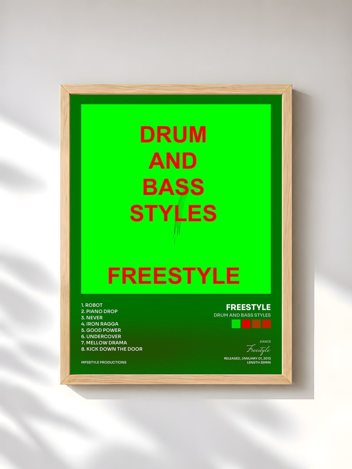 #bois Tableau de l'album Drum and bass STYLES de Freestyle, cadre en bois brut, imprimé et encadré en France