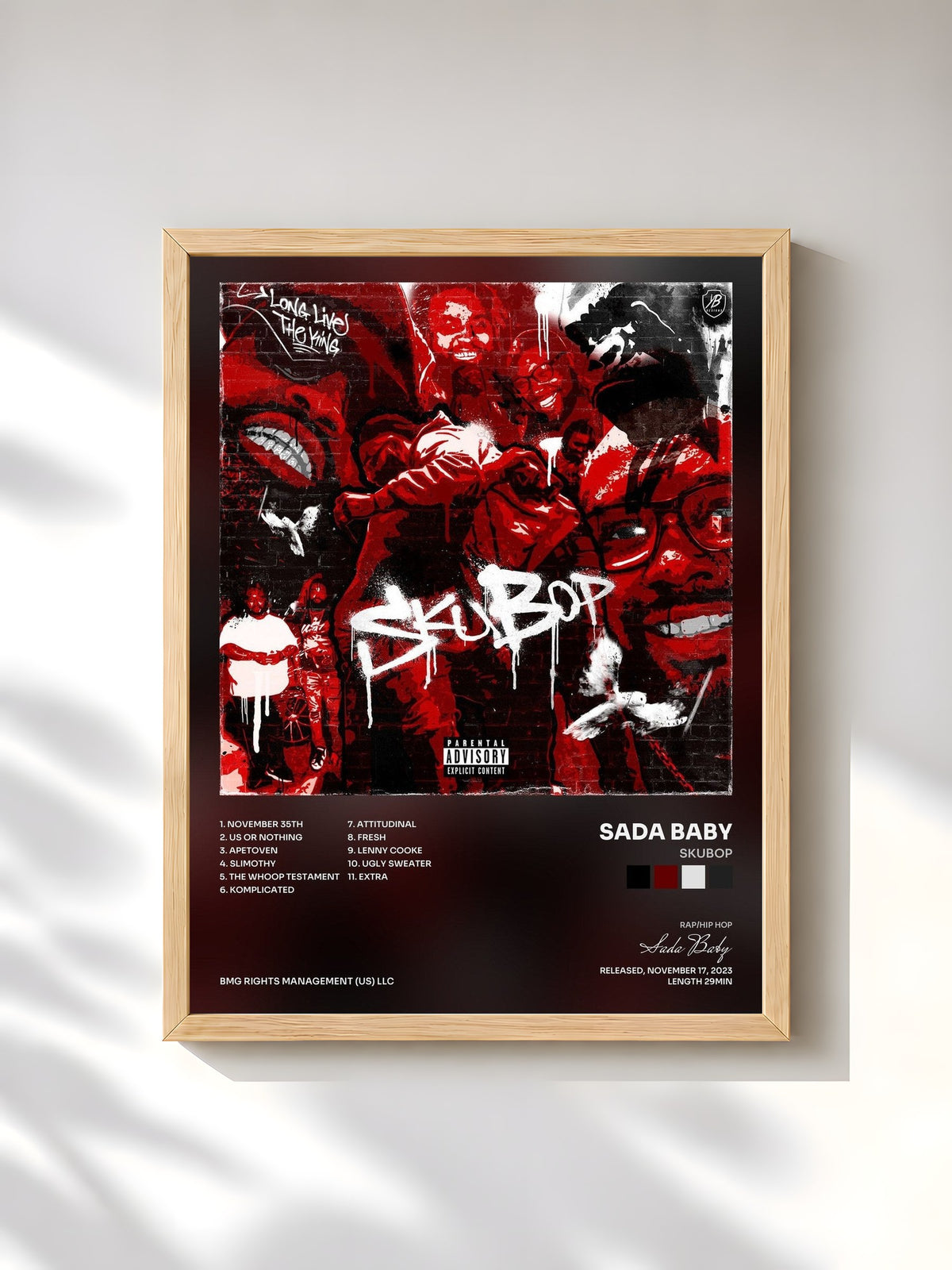 #bois Tableau de l'album SkuBop de Sada Baby, cadre en bois brut, imprimé et encadré en France