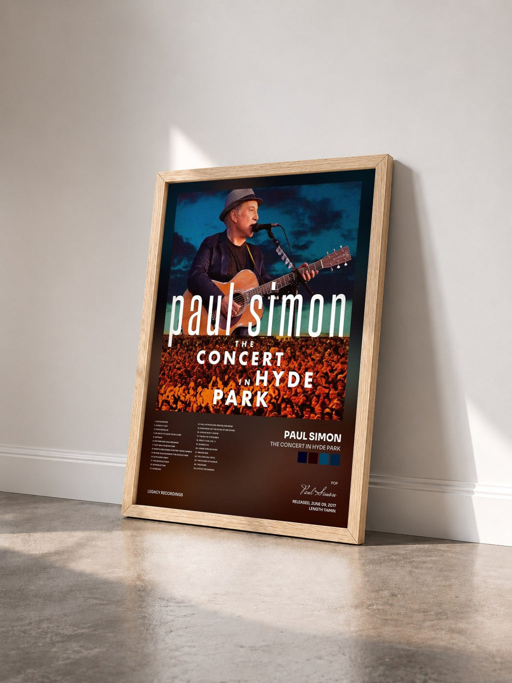 #bois Tableau de l'album The Concert in Hyde Park de Paul Simon vu de trois quarts, cadre en bois brut