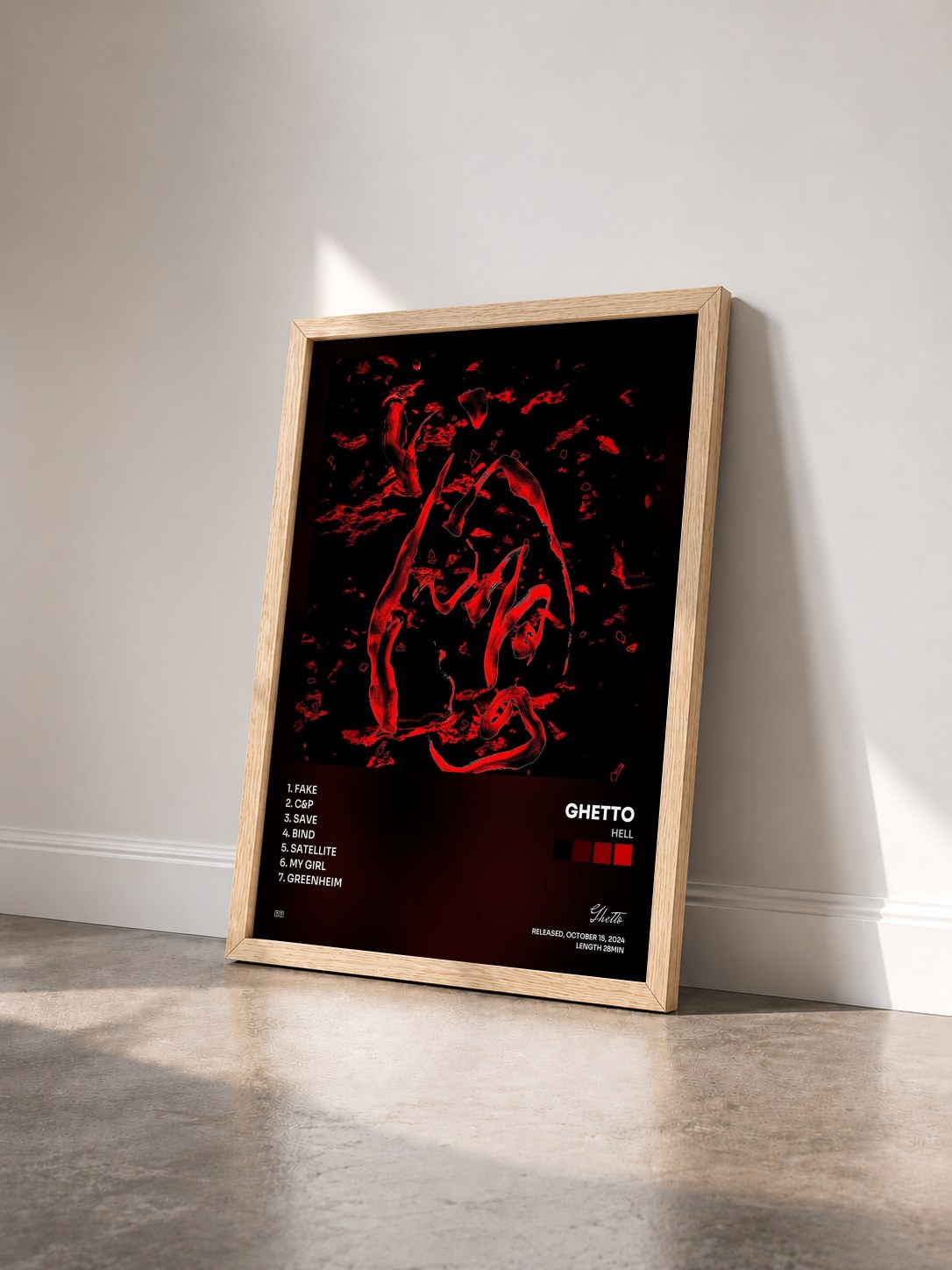 #bois Tableau de l'album Hell de Ghetto vu de trois quarts, cadre en bois brut