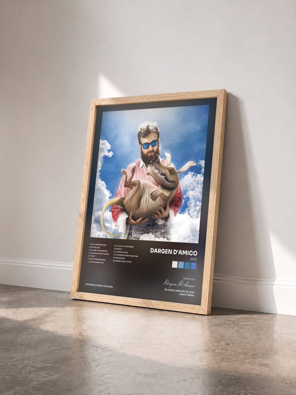 #bois Tableau de l'album D'Io de Dargen D'Amico vu de trois quarts, cadre en bois brut