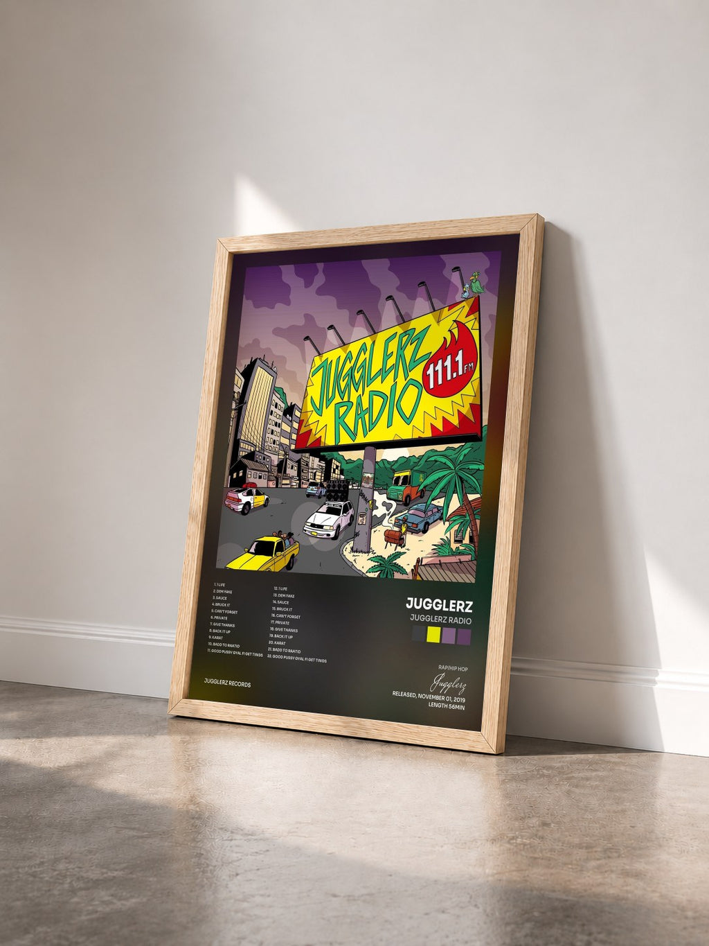 #bois Tableau de l'album Jugglerz Radio de Jugglerz vu de trois quarts, cadre en bois brut