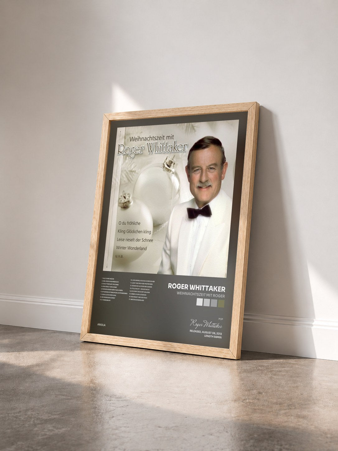 #bois Tableau de l'album Weihnachtszeit mit Roger de Roger Whittaker vu de trois quarts, cadre en bois brut