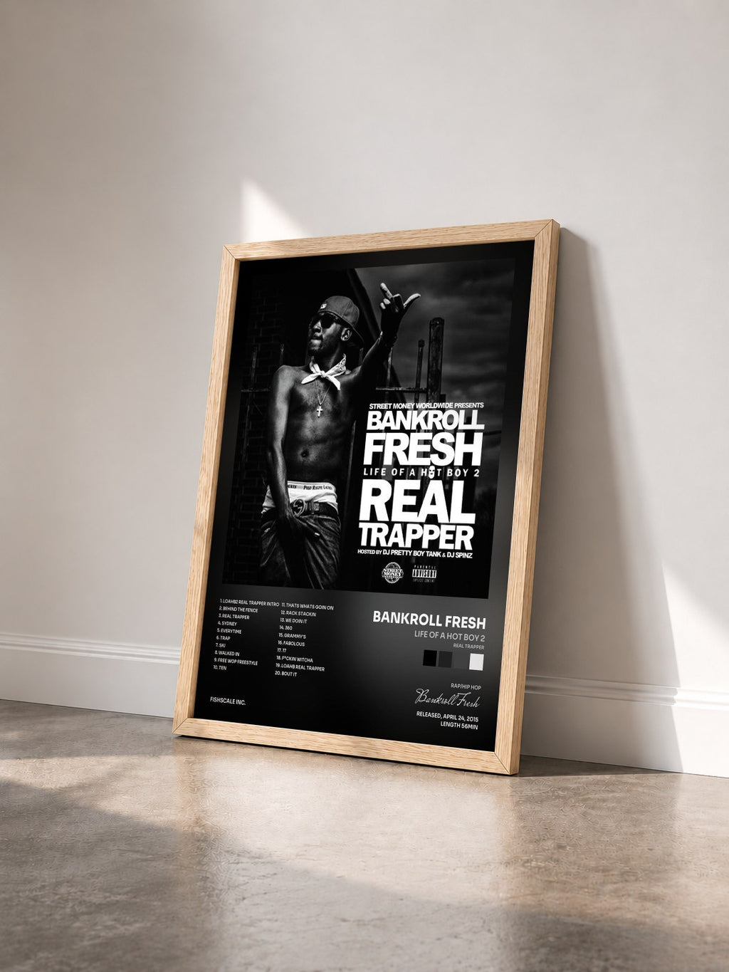#bois Tableau de l'album Life of a Hot Boy 2 (Real Trapper) de Bankroll Fresh vu de trois quarts, cadre en bois brut