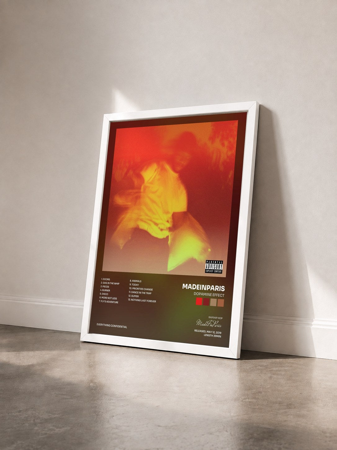 #blanc Tableau de l'album Dopamine Effect de MadeInParis vu de trois quarts, cadre blanc