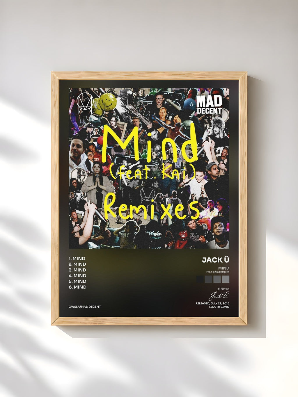 #bois Tableau de l'album Mind (feat. Kai) (Remixes) de Jack Ü, cadre en bois brut, imprimé et encadré en France