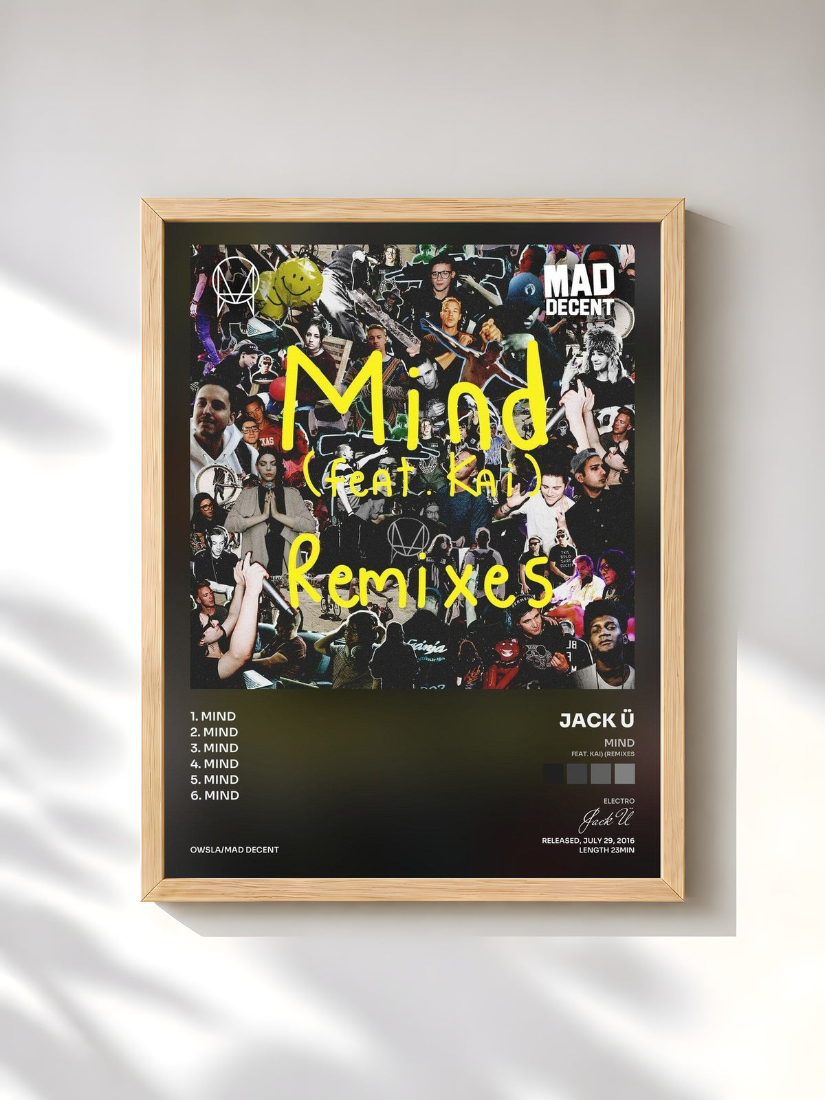 #bois Tableau de l'album Mind (feat. Kai) (Remixes) de Jack Ü, cadre en bois brut, imprimé et encadré en France