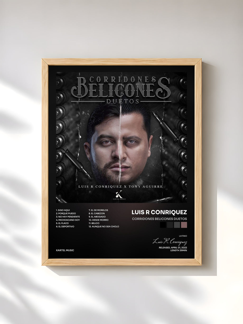 #bois Tableau de l'album Corridones Belicones Duetos de Luis R Conriquez, cadre en bois brut, imprimé et encadré en France