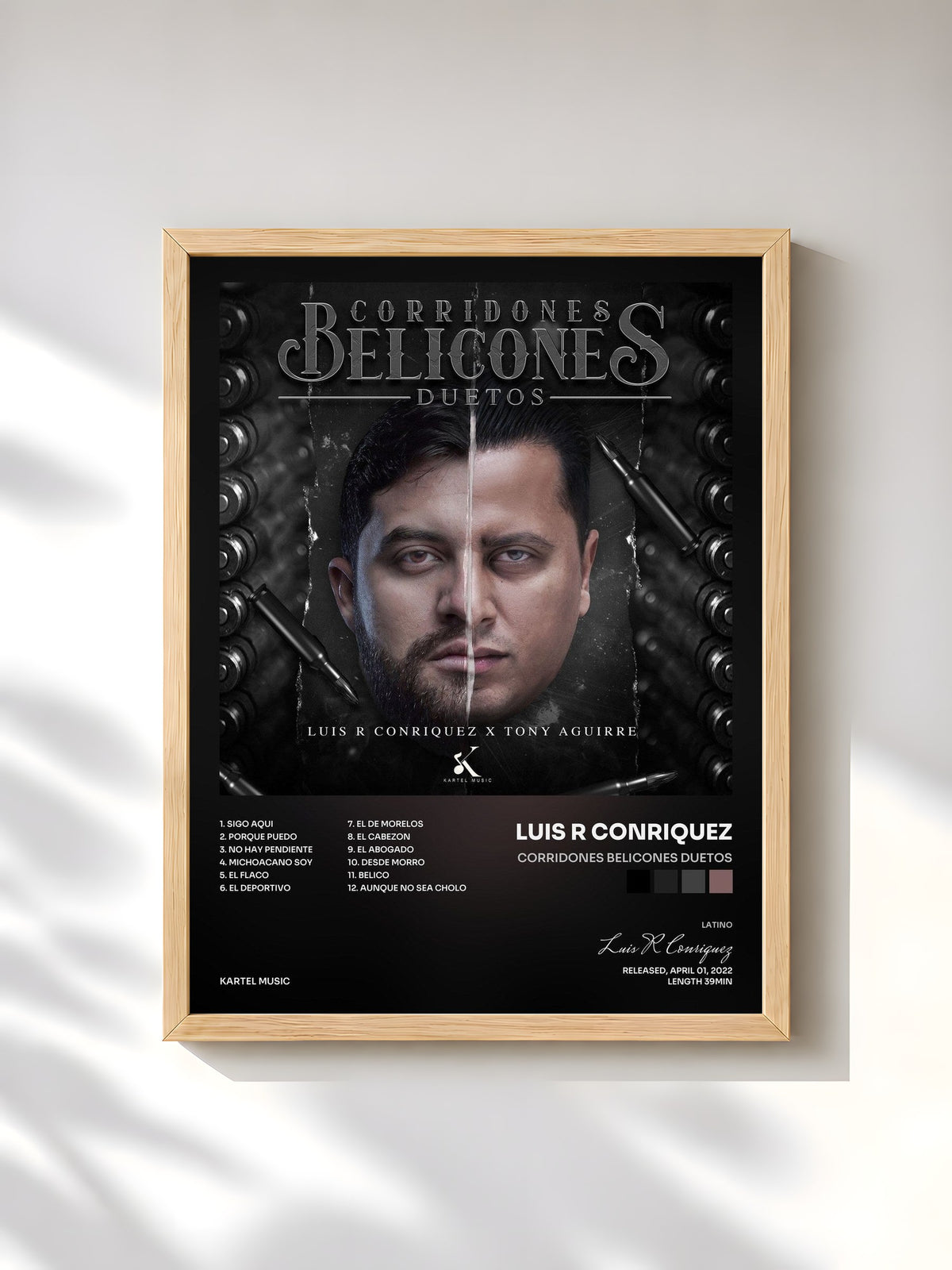 #bois Tableau de l'album Corridones Belicones Duetos de Luis R Conriquez, cadre en bois brut, imprimé et encadré en France
