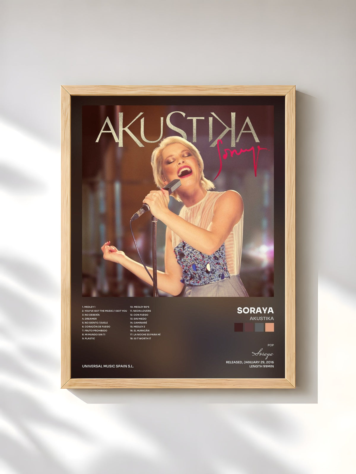 #bois Tableau de l'album Akustika de Soraya, cadre en bois brut, imprimé et encadré en France
