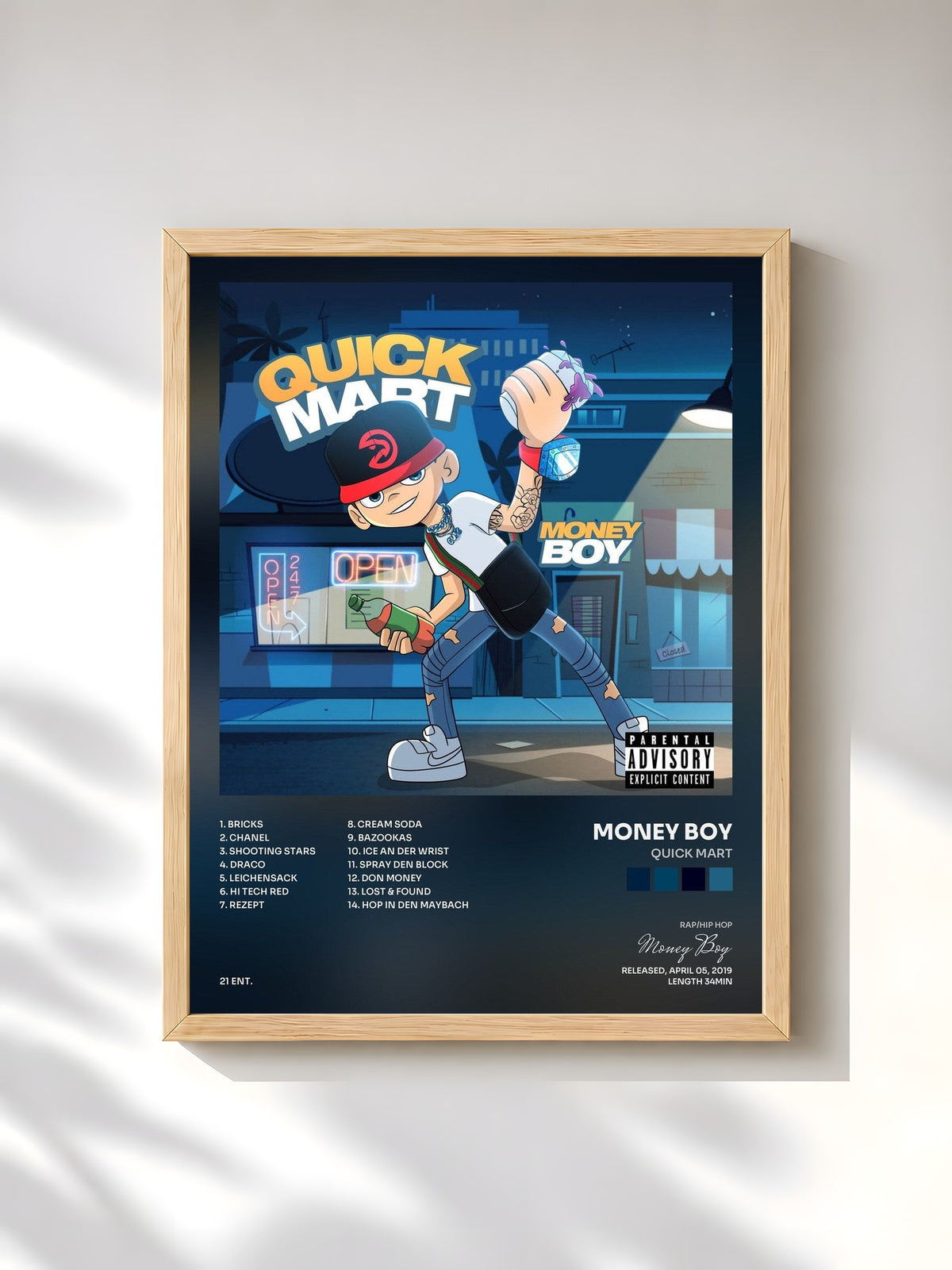 #bois Tableau de l'album Quick Mart de Money Boy, cadre en bois brut, imprimé et encadré en France
