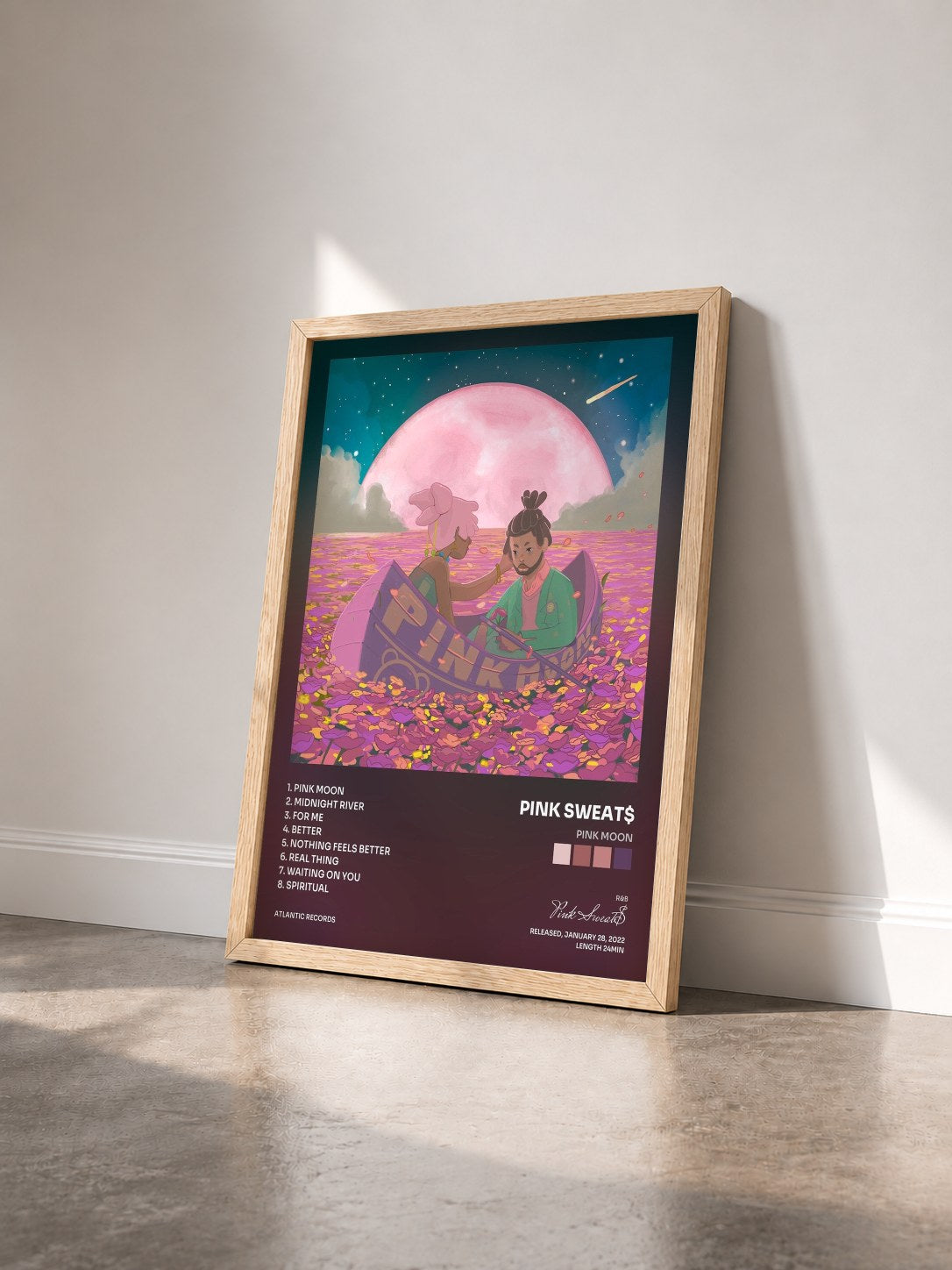 #bois Tableau de l'album Pink Moon de Pink Sweat$ vu de trois quarts, cadre en bois brut