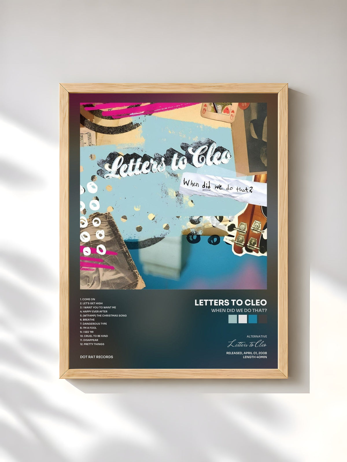 #bois Tableau de l'album When Did We Do That? de Letters to Cleo, cadre en bois brut, imprimé et encadré en France