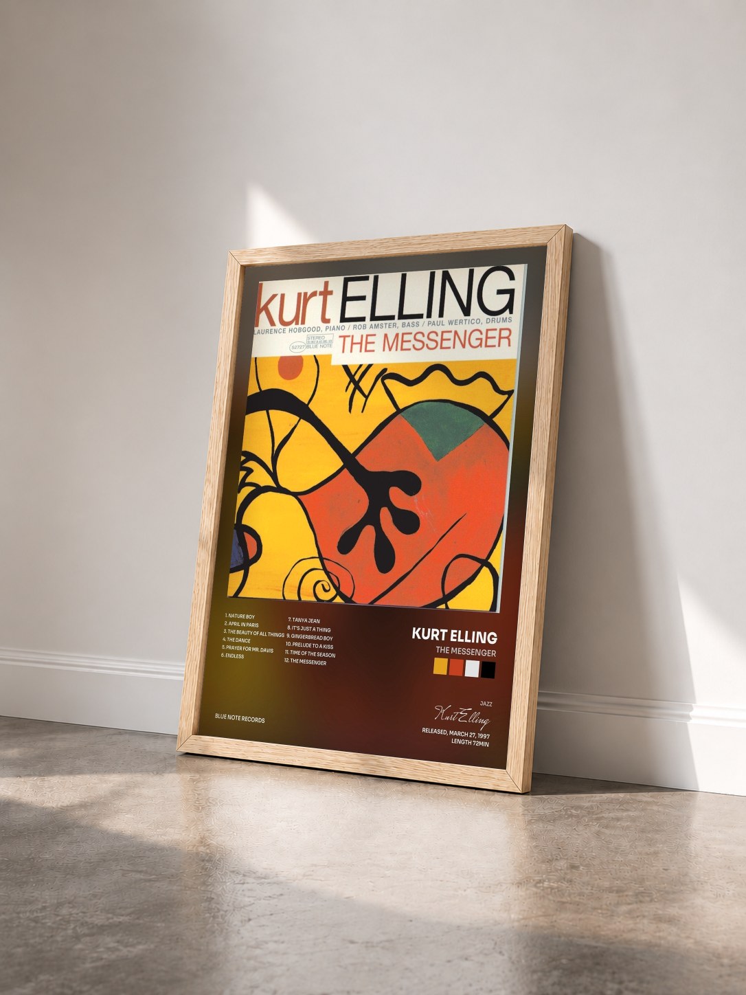 #bois Tableau de l'album The Messenger de Kurt Elling vu de trois quarts, cadre en bois brut