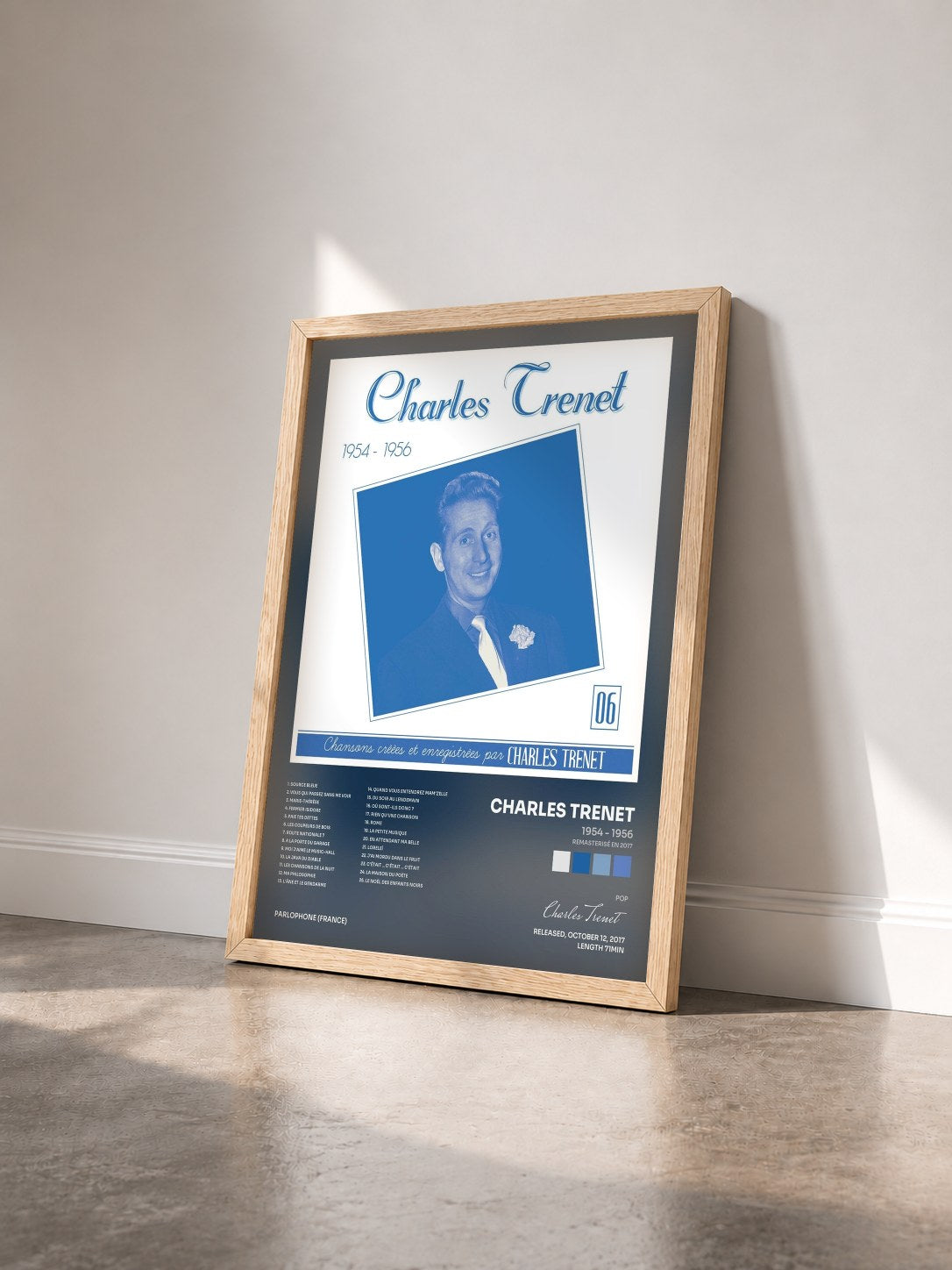 #bois Tableau de l'album 1954 - 1956 (Remasterisé en 2017) de Charles Trenet vu de trois quarts, cadre en bois brut
