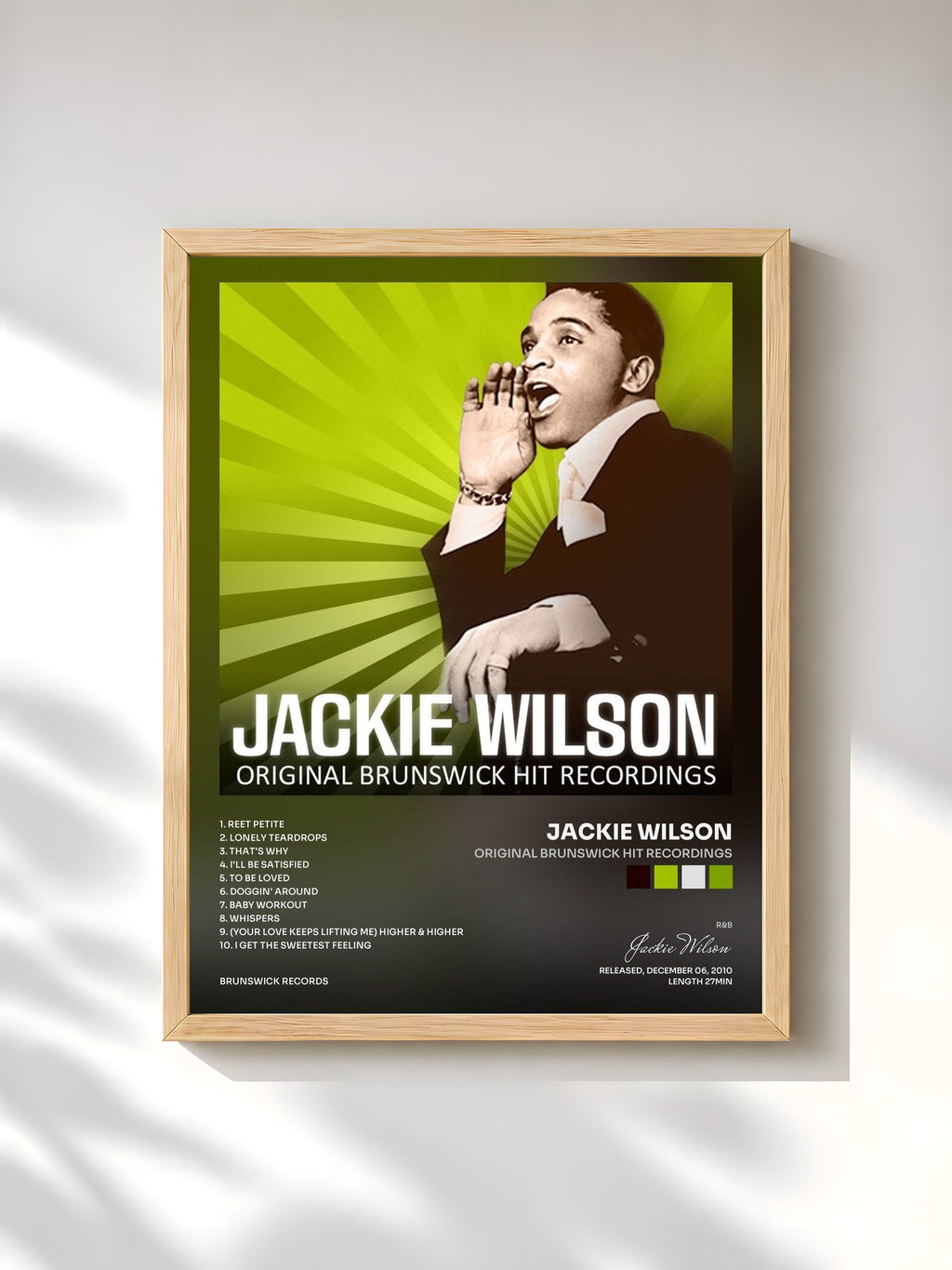 #bois Tableau de l'album Original Brunswick Hit Recordings de Jackie Wilson, cadre en bois brut, imprimé et encadré en France