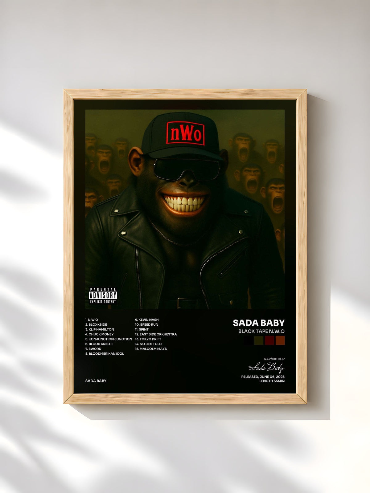 #bois Tableau de l'album Black Tape N.W.O de Sada Baby, cadre en bois brut, imprimé et encadré en France
